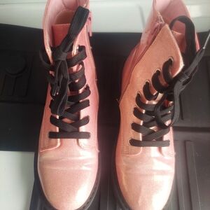 Sparkly Pink Kids Boots with Black Laces